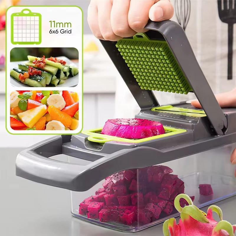Vegetable Chopper 16 Pcs Set – Manual Onion Chopper, Food Slicer & Potato Cutter with Handle – Multi-Function Kitchen Tool