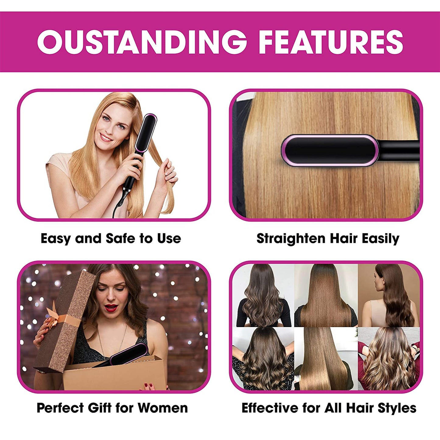 2-in-1 Hair Straightener Curling Professional Styling Brush Hair Curler & Straightener For Women