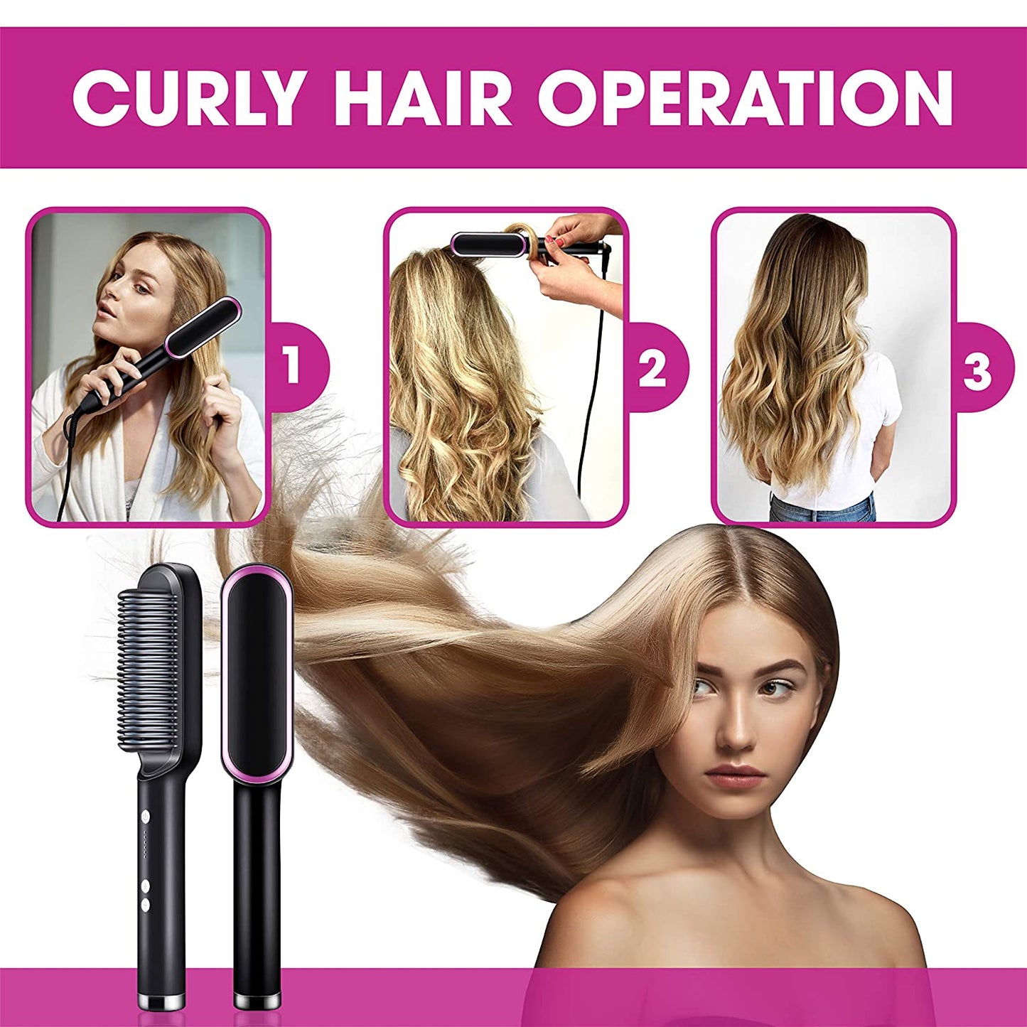 2-in-1 Hair Straightener Curling Professional Styling Brush Hair Curler & Straightener For Women