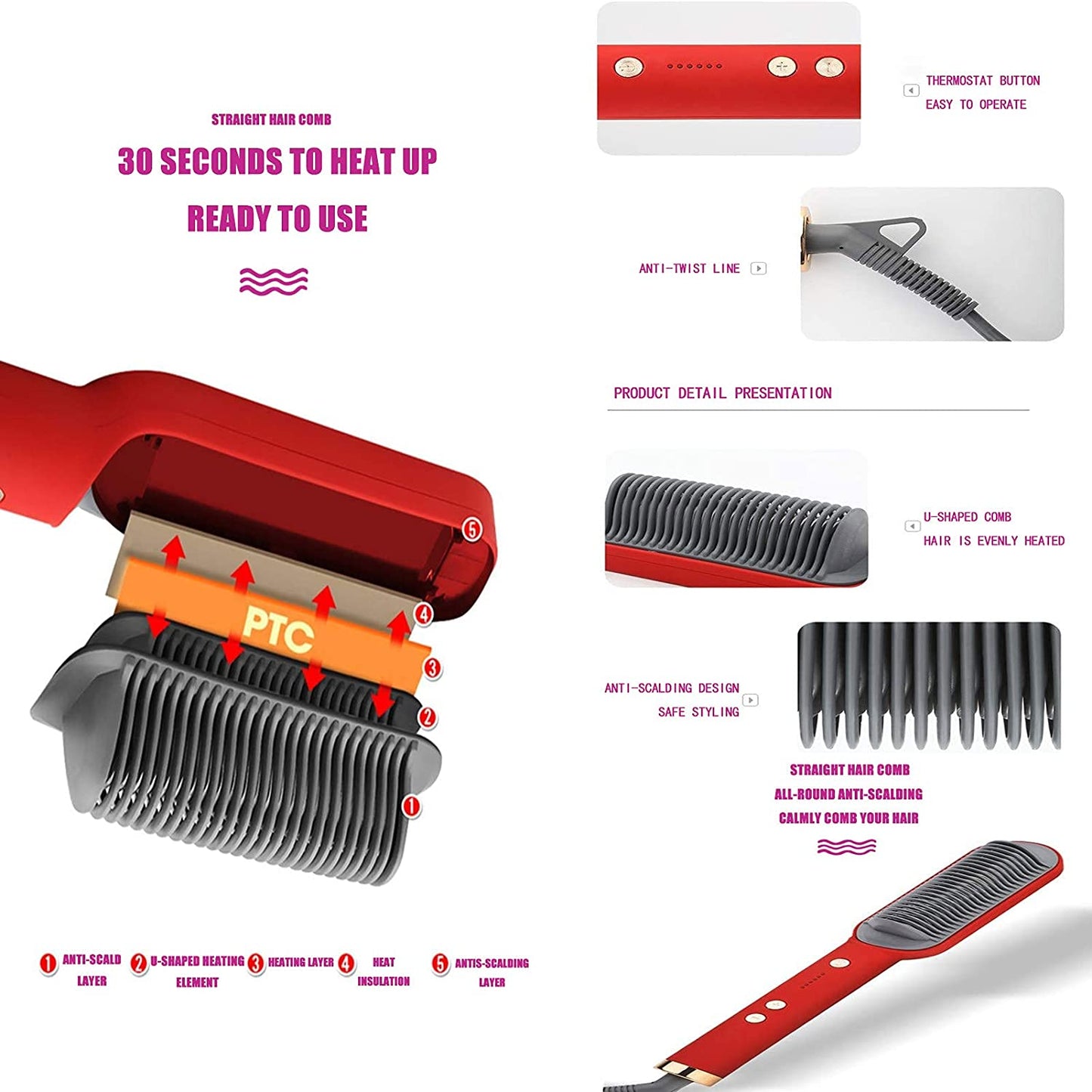 2-in-1 Hair Straightener Curling Professional Styling Brush Hair Curler & Straightener For Women