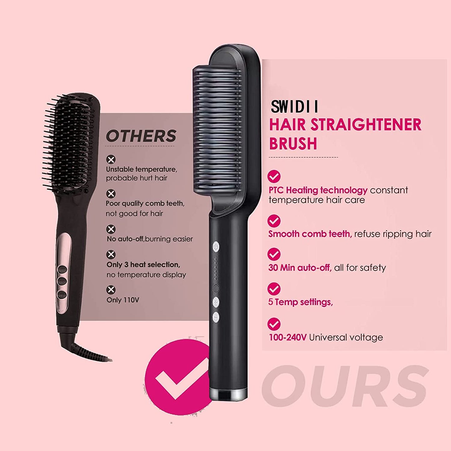 2-in-1 Hair Straightener Curling Professional Styling Brush Hair Curler & Straightener For Women