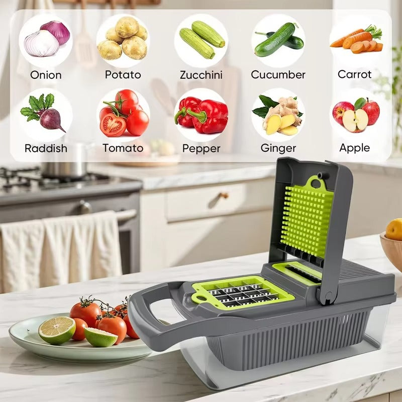Vegetable Chopper 16 Pcs Set – Manual Onion Chopper, Food Slicer & Potato Cutter with Handle – Multi-Function Kitchen Tool