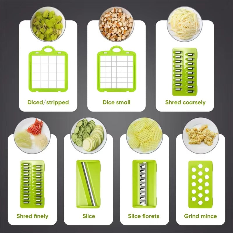Vegetable Chopper 16 Pcs Set – Manual Onion Chopper, Food Slicer & Potato Cutter with Handle – Multi-Function Kitchen Tool